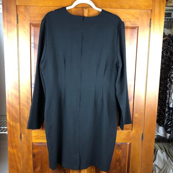 Laura Ashley Vintage Black Wool Sheath Dress Old Money Quiet Luxury Minimalist - Picture 3 of 16